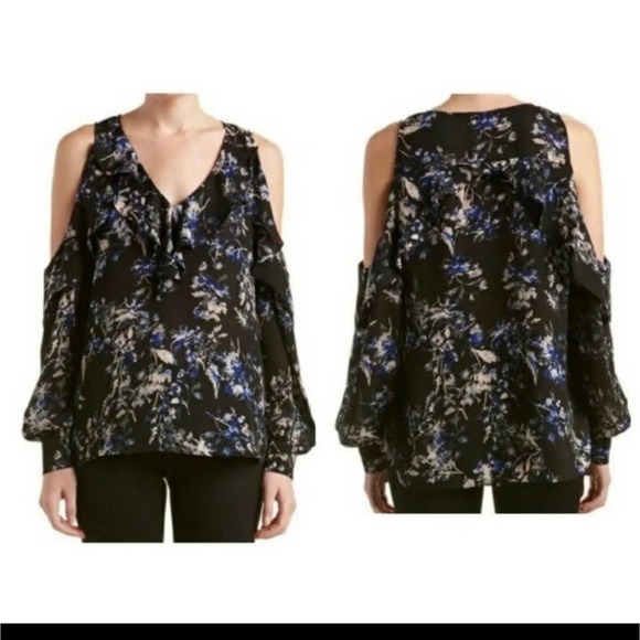 Parker Marjorie black and floral cold shoulder ruffle blouse - Picture 1 of 9